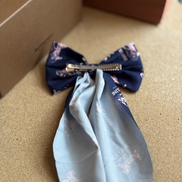 Upcycled Celine Blue and Pink Patterned Hair Bow Clip - Picture 3 of 3